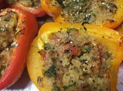 A picture of stuffed peppers with rice