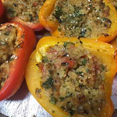 A picture of Keto Friendly Cauliflower Rice stuffed Peppers.