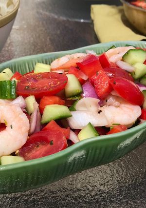 A picture of Fresh & Easy Shrimp Salad with Lemon, Red Wine Vinegar, & Dill Dressing.