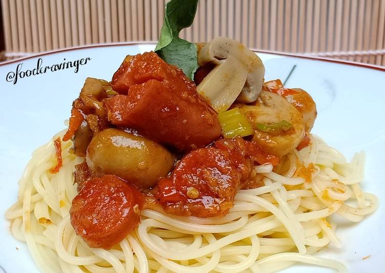 Resep Spaghetti Jamur Pedas Manis Anti Gagal