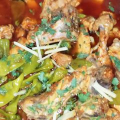 Chicken karhai with homemade masalah A picture of Chicken karhai with homemade masalah.