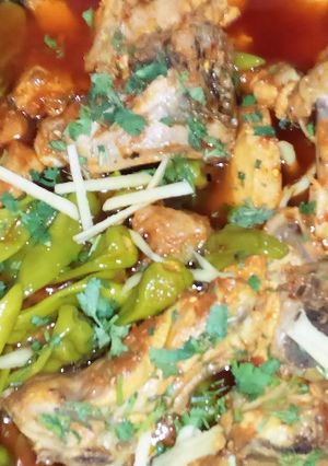 A picture of Chicken karhai with homemade masalah.