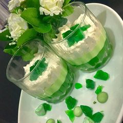 A picture of Double layer Agar Agar (china grass) Dessert💚🇵🇰💚🇵🇰💚🇵🇰💚🇵🇰💚🇵🇰#ilovepakistanMotivational Post.