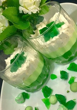A picture of Double layer Agar Agar (china grass) Dessert💚🇵🇰💚🇵🇰💚🇵🇰💚🇵🇰💚🇵🇰#ilovepakistanMotivational Post.