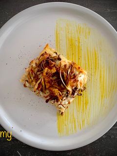 Foto di Lasagna cacio e pepe con carciofi fritti