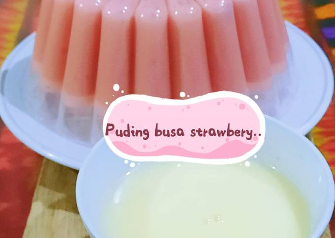 Resep Puding busa strawbery Anti Gagal