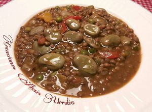 Una foto de Lentejas pardinas con habas y guisantes ternos orgánicos