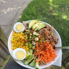 A picture of Buddha Bowl with Miso Ginger Dressing.