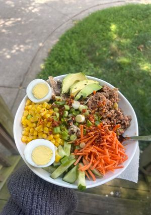 A picture of Buddha Bowl with Miso Ginger Dressing.