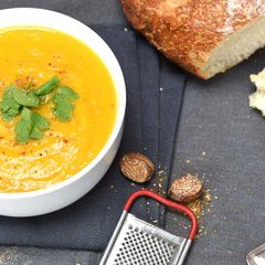 A picture of Butternut Squash & Sweet Potato Soup with Coriander & Cumin.