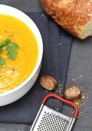 A picture of Butternut Squash & Sweet Potato Soup with Coriander & Cumin.
