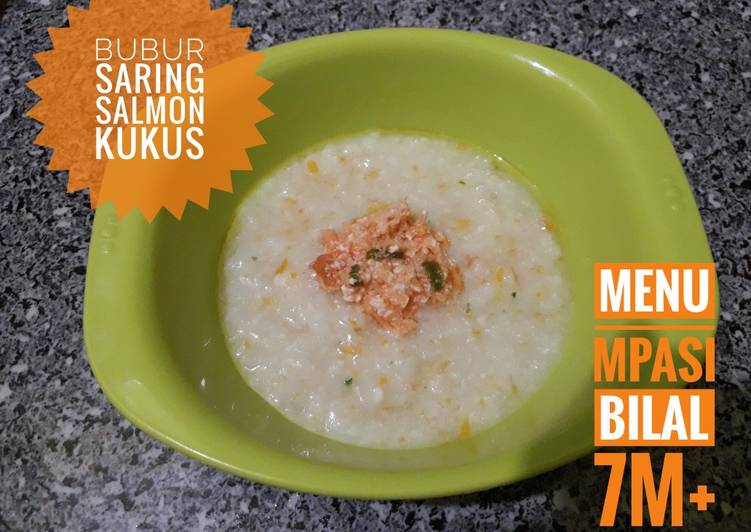 Bubur saring + Salmon kukus Menu MPASI 7M+