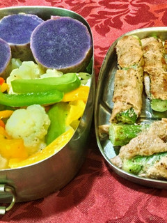 秋葵肉捲&彩椒紫地瓜便當 的食譜成品照片