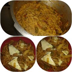 Pasta noodles and cheese butter mix A picture of Pasta noodles and cheese butter mix.