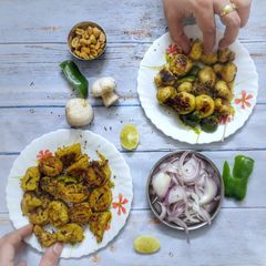 A picture of Tikka platter- Soya chaap and Mushroom tikka.
