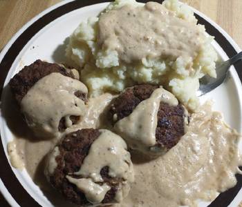 How To Cooking Recipe Gravy smothered hamburgers and mashed potatoes Delicious Nutritious