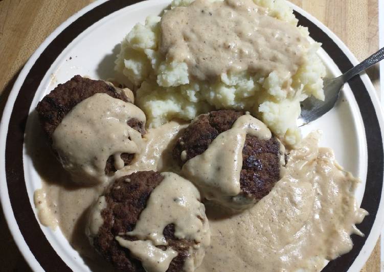 Steps to Prepare Ultimate Gravy smothered burgers and mashed potatoes