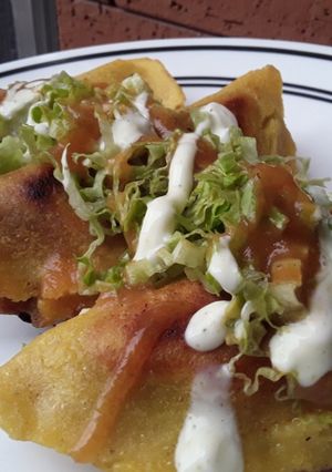 Una foto de Empanadas🥟 rellenas de berenjena🍆🌰 y "queso🧀"