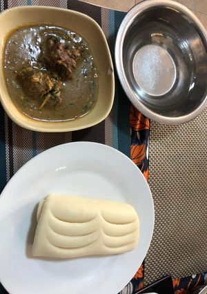 A picture of Afiaefere (white soup) Nd pounded yam.