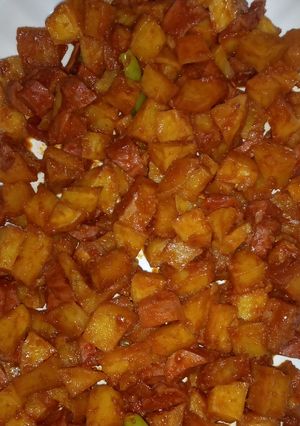صورة لوصفة بطاطس بالهوت دوغ (النقانق)