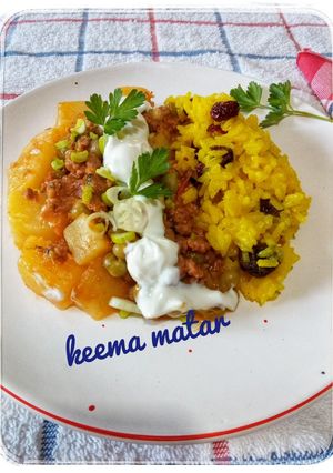 Una foto de Keema matar  (carne picada con guisantes)