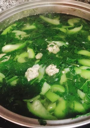 Hình của món Canh mùng tơi, rau đay, mướp nấu tôm đất.