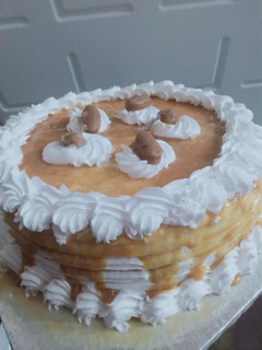 A picture of Caramel sauce Vanilla cream cake.