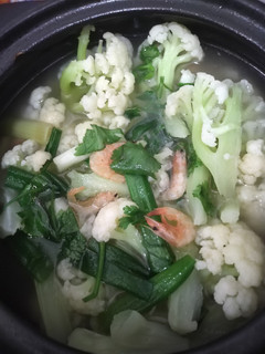 油煸中蝦乾白花菜湯 的食譜成品照片