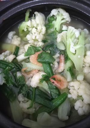 油煸中蝦乾白花菜湯 的食譜成品照片