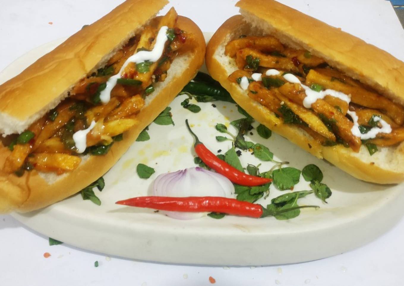 French fries burger in Achari Mayonnaise