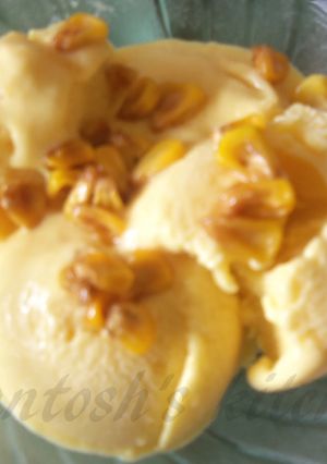 A picture of Corn ice cream with caramelised corn.