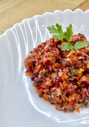Hình của món Rau củ băm xào chay.