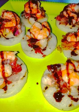 Foto di Medaglioni di polenta con mazzancolle&bacon