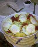 Huevos fritos con pimientos del piquillo y patatas