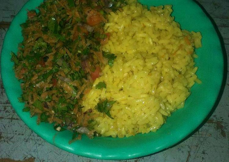 Simple Way to Prepare Speedy Turmeric rice and kachumbari
