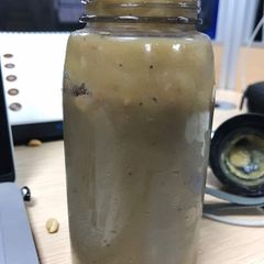 A picture of Smoothie(red apple,banana and grountnut).