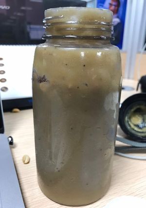 A picture of Smoothie(red apple,banana and grountnut).