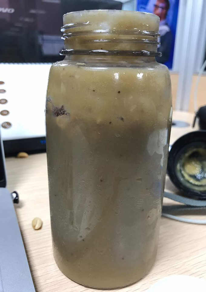 A picture of Smoothie(red apple,banana and grountnut).
