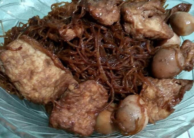 Semur 3T (tahu, tempe, telur puyuh) dan Bihun tanpa MSG