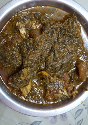 A picture of Nunia saag with mutton.