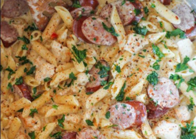 Simple Way to Prepare Quick Cajun chicken and sausage Alfredo