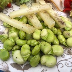 A picture of Broad bean & pecorino salad.