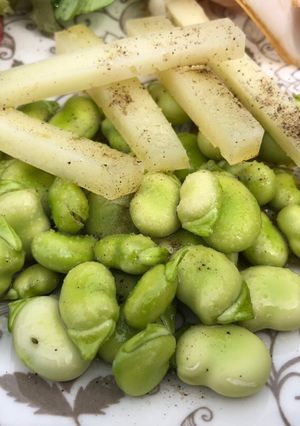 A picture of Broad bean & pecorino salad.