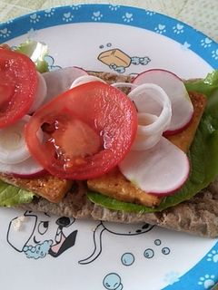 Lapos kenyér sült tofuval recept fotója