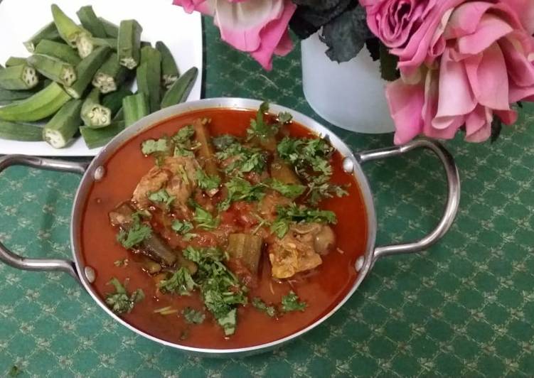 Simple Way to Prepare Perfect Hyderabadi Bhindi Gosht Sherwa Okra in tangy gravy