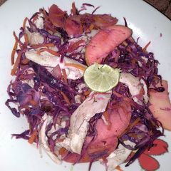 A picture of Red cabbage apple chicken salad.