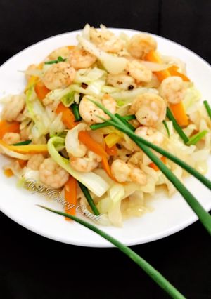 Hình của món Bắp Cải Xào Tôm.