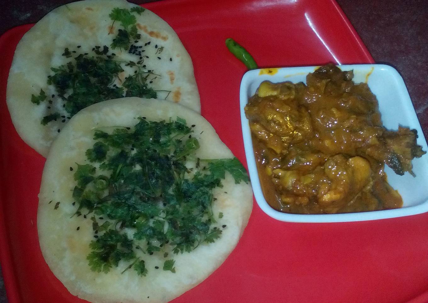 Kulcha and bhuna chicken masala