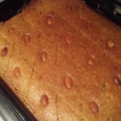 A picture of Basbousa(semolina cake).