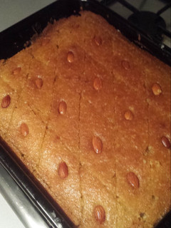 A picture of Basbousa(semolina cake).